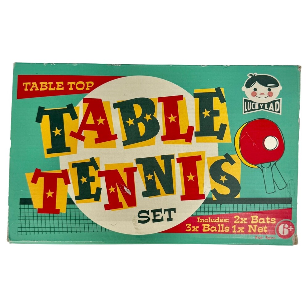 Lucky Lad Table Tennis Set Paddles Bats Balls Net case Vintage